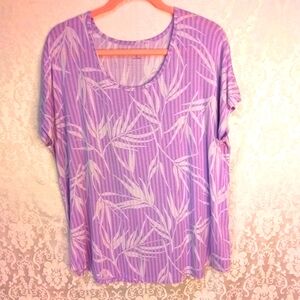 Lands End lavender fern print short sleeved pullover top L